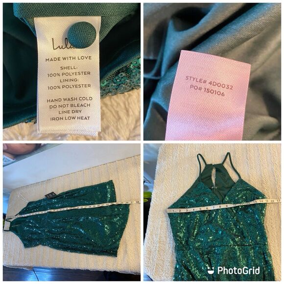New Lulus Hilaria Sequin Green Mini Dress V-neck Asymmetric NYE Women’s Medium - Picture 6 of 6